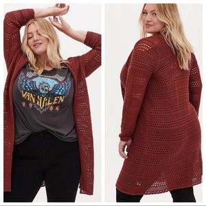 Torrid Size 2 - Brick Red Pointelle Open Front Longline Cardigan